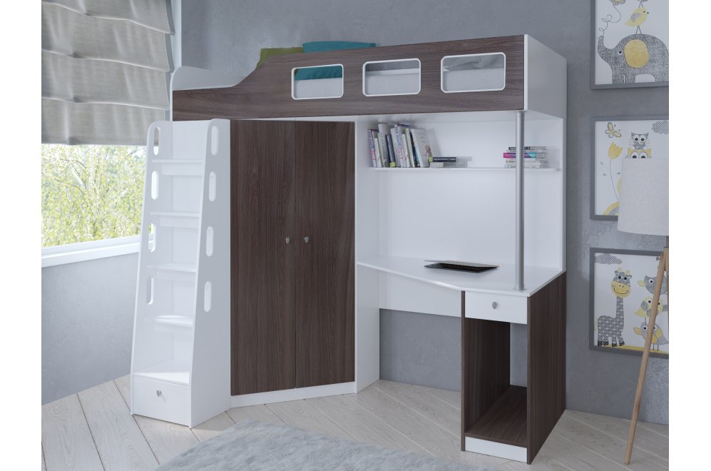 Кровать-чердак Астра 7 белый / дуб шамони Кровать-чердак Астра 7 белый / дуб шамони