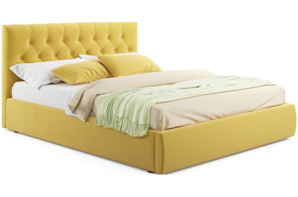 Двуспальная кровать Verona 180х200 с ПМ желтый велюр Двуспальная кровать Verona 180х200 с ПМ желтый велюр