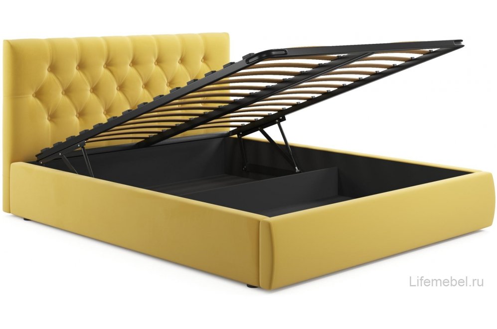 Двуспальная кровать Verona 180х200 с ПМ желтый велюр Двуспальная кровать Verona 180х200 с ПМ желтый велюр