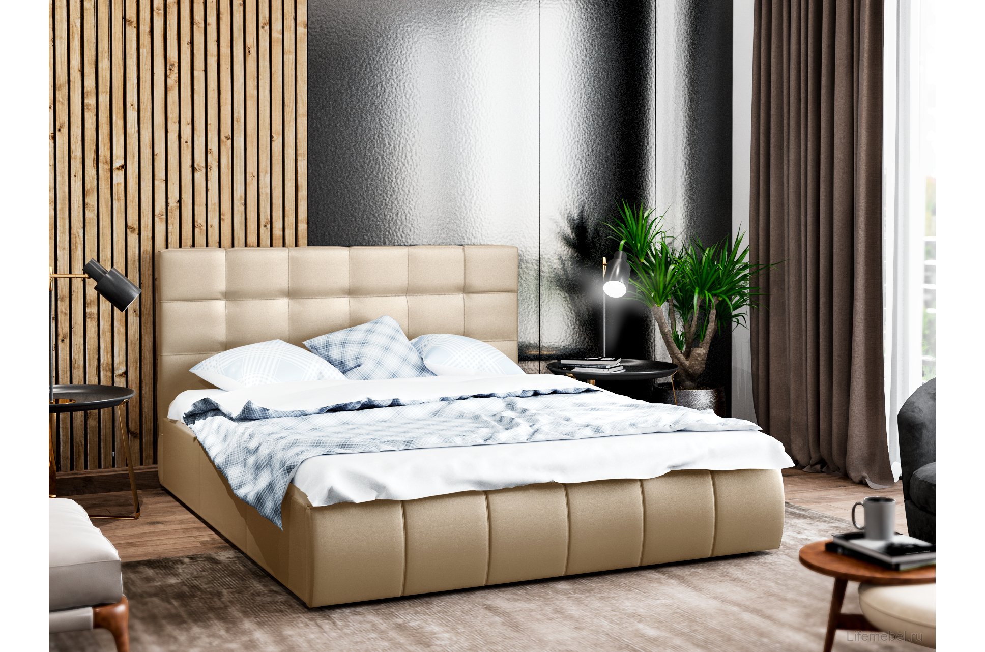 Полутораспальная кровать Афродита-2 140х200 с ПМ светло-серый велюр bingo ash