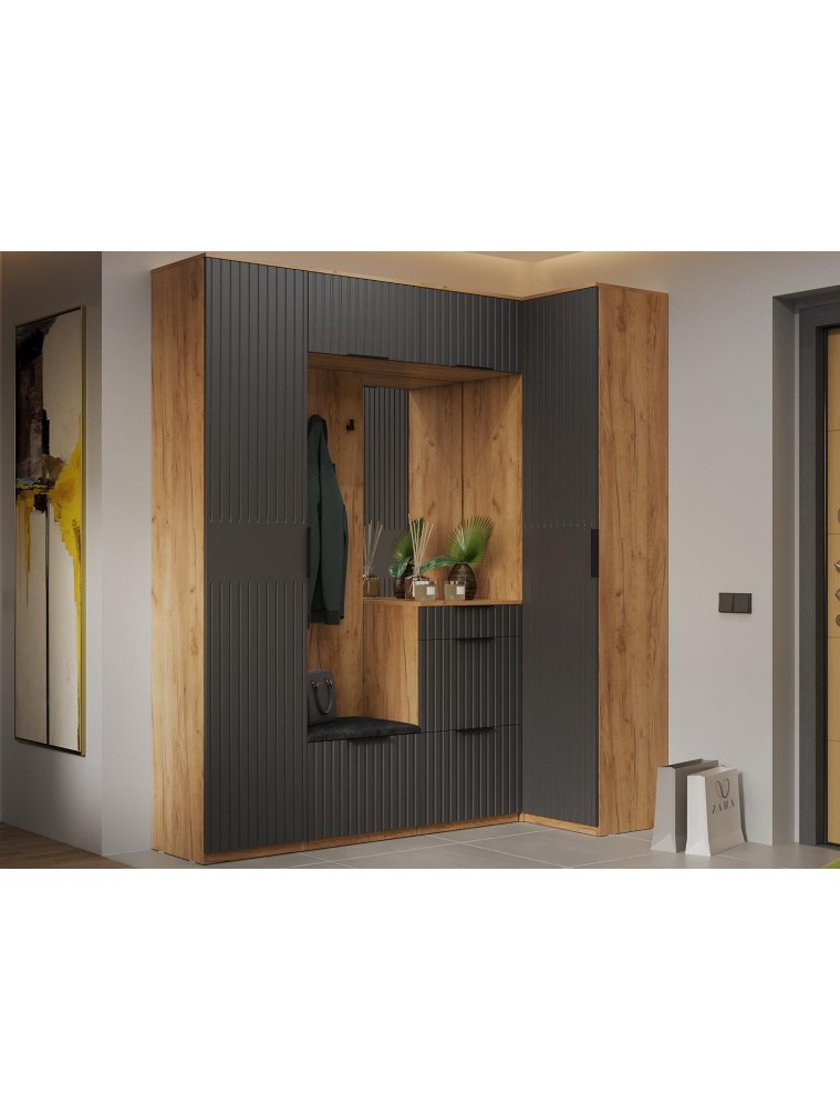 Шкаф Хилтон угловой дуб крафт золотой / графит матовый Шкаф Хилтон угловой дуб крафт золотой / графит матовый