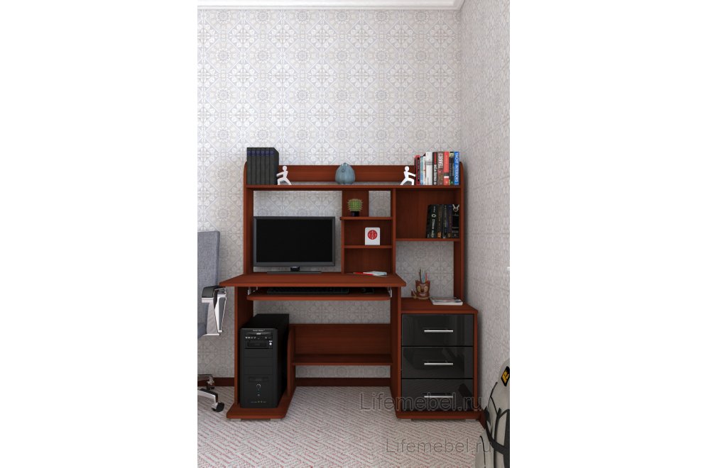 Компьютерный стол Мебелеф - 5 итальянский орех / черный глянец правый Компьютерный стол Мебелеф - 5 итальянский орех / черный глянец правый