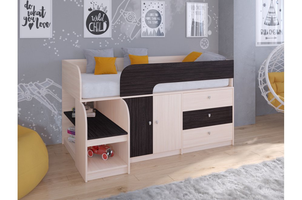Кровать-чердак Астра 9/1 дуб молочный / венге