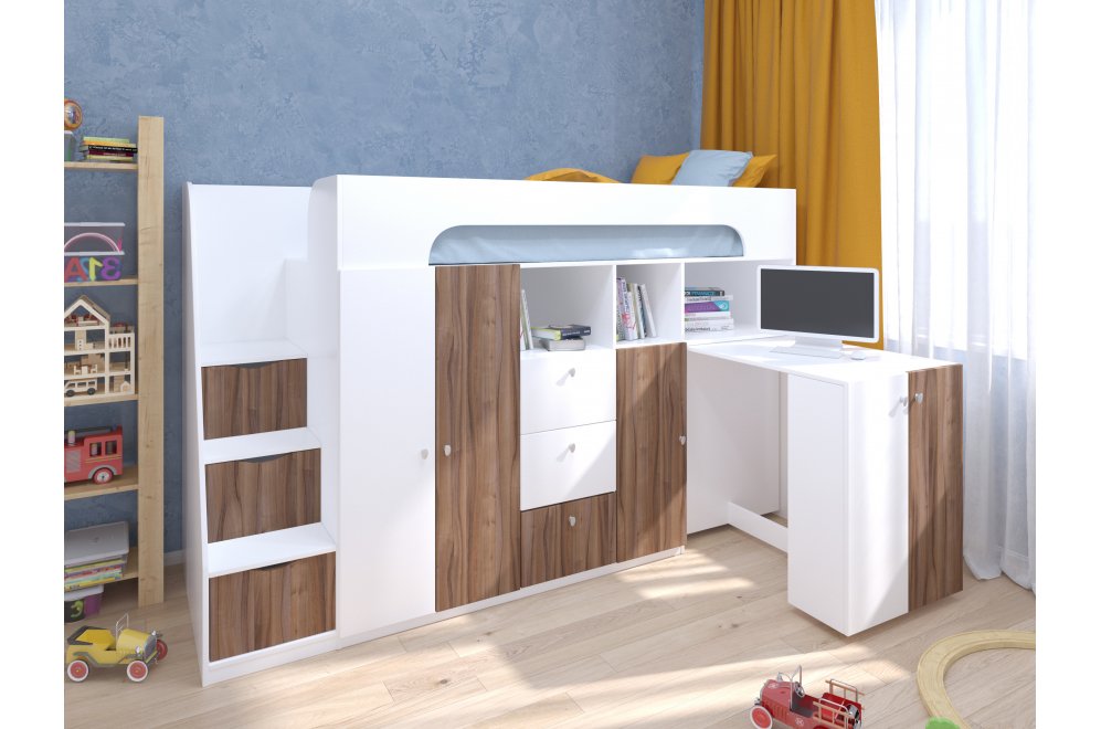 Кровать-чердак Астра 11 белый / орех