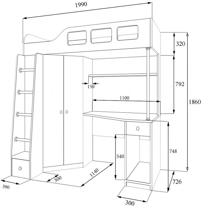 Кровать-чердак Астра 7 белый / эвок прибрежный