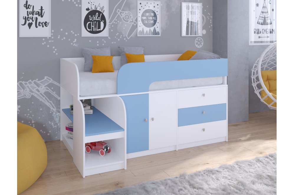 Кровать-чердак Астра 9/1 белый / голубой