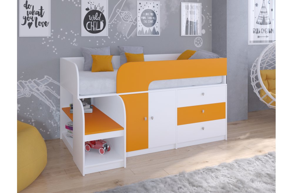 Кровать-чердак Астра 9/1 белый / оранжевый