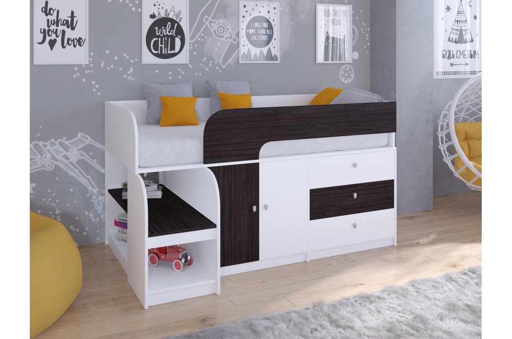 Кровать-чердак Астра 9/1 белый / венге