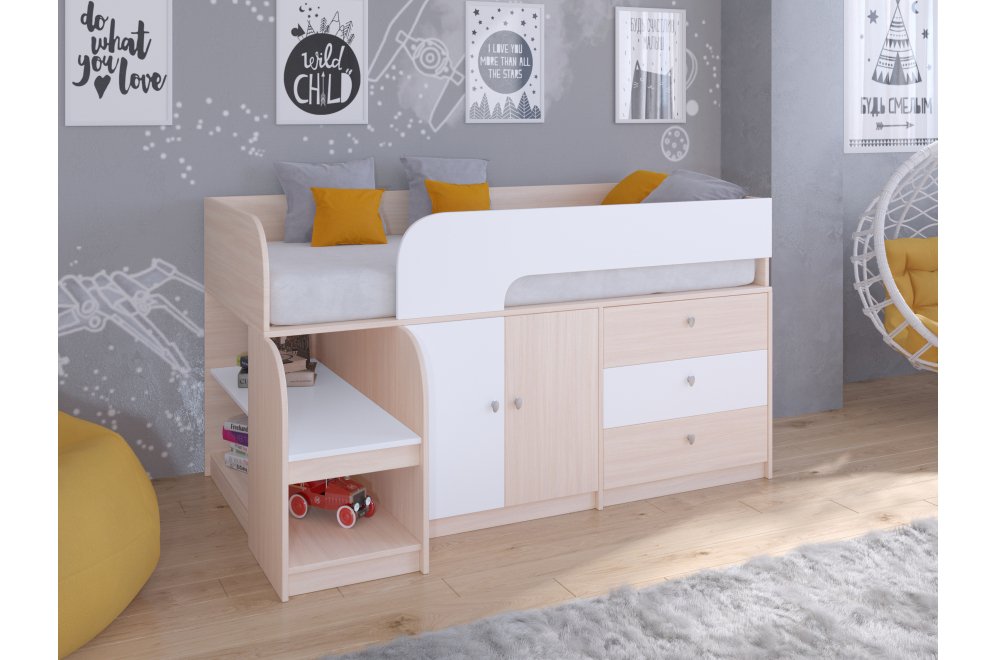 Кровать-чердак Астра 9/1 дуб молочный / белый