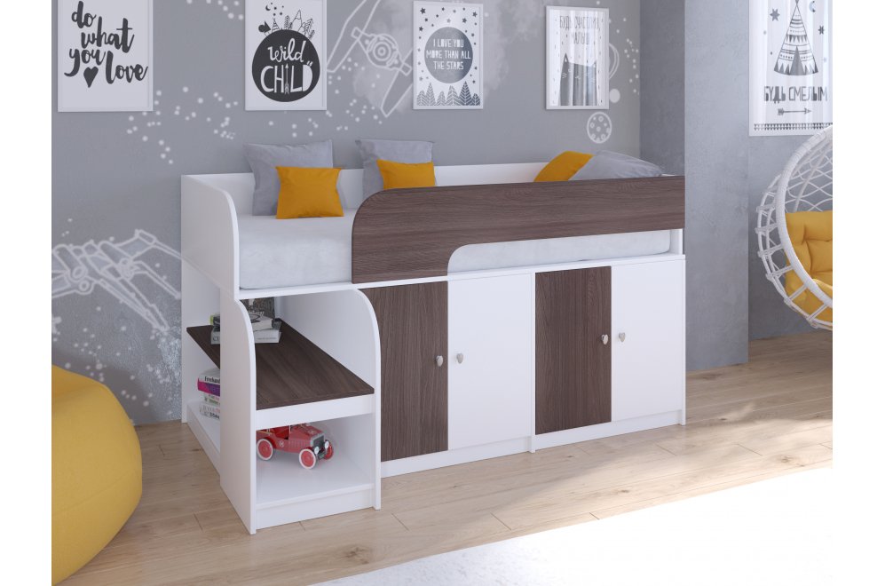 Кровать-чердак Астра 9/2 белый / дуб шамони