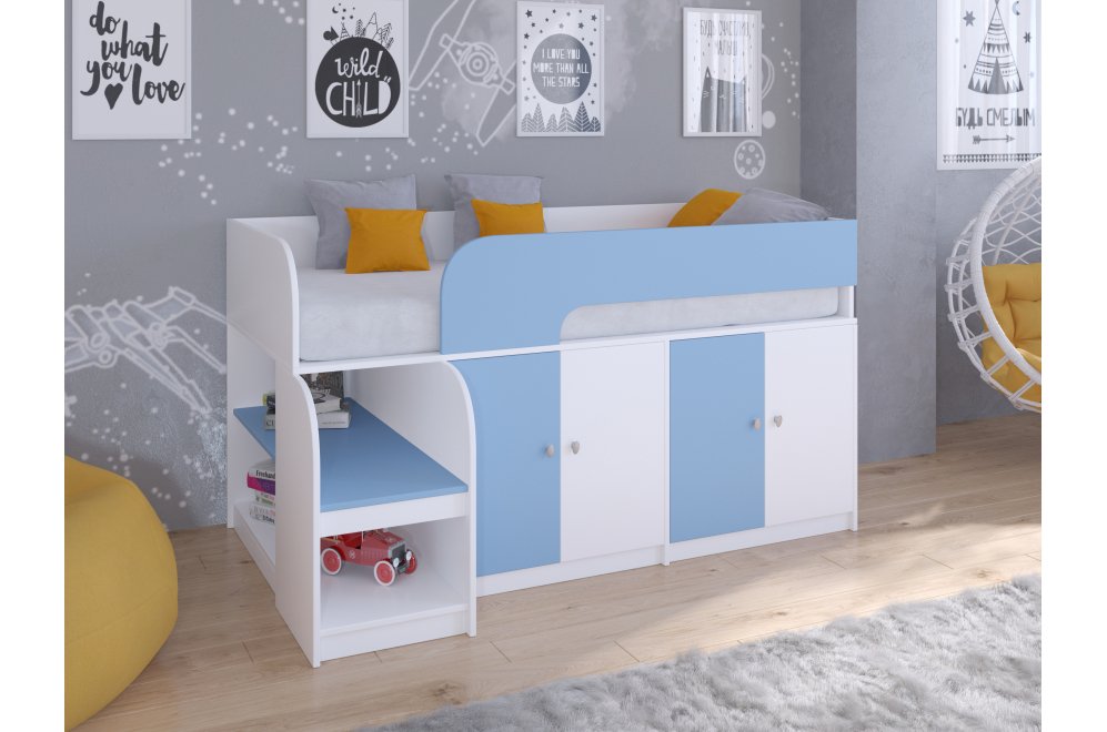 Кровать-чердак Астра 9/2 белый / голубой