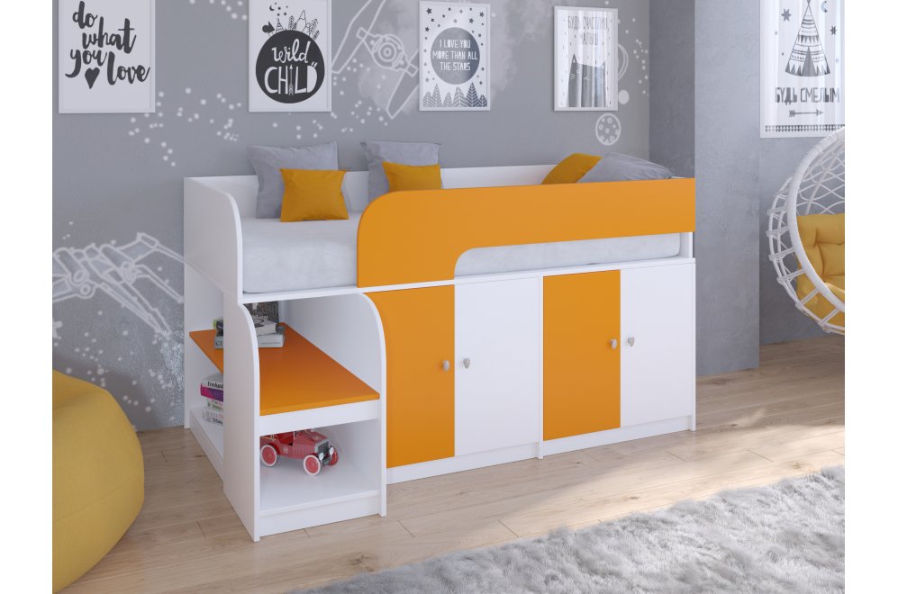 Кровать-чердак Астра 9/2 белый / оранжевый