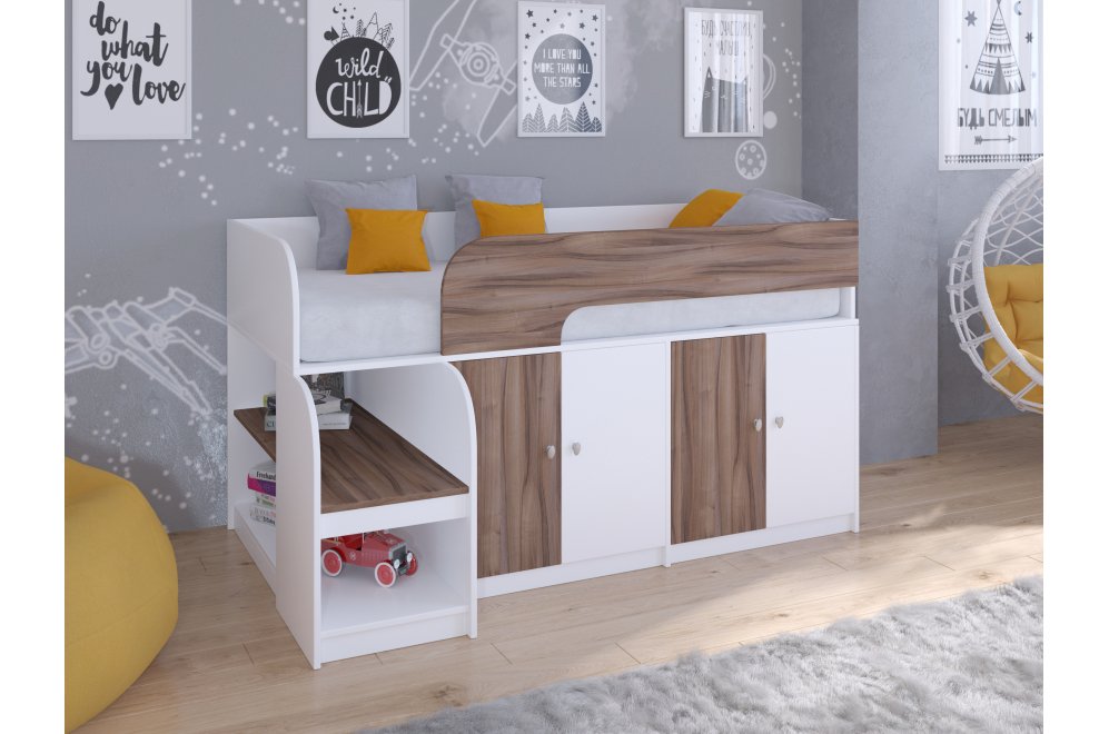 Кровать-чердак Астра 9/2 белый / орех