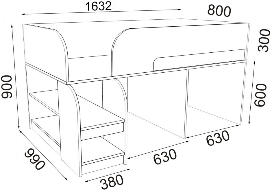 Кровать-чердак Астра 9/2 дуб молочный / голубой