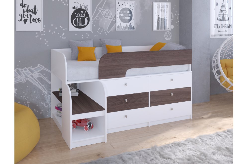 Кровать-чердак Астра 9/3 белый / дуб шамони