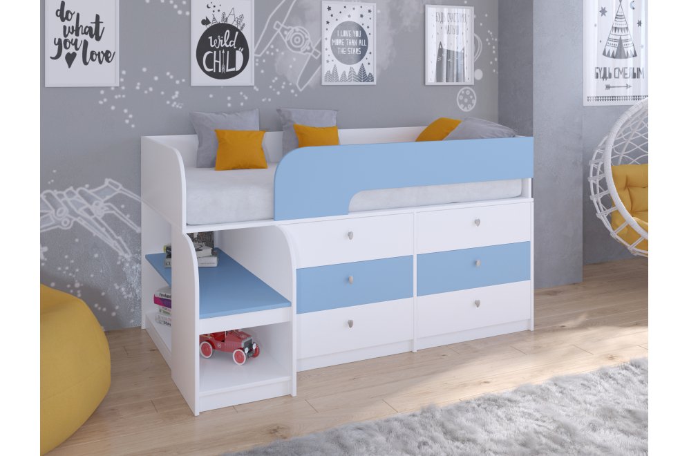 Кровать-чердак Астра 9/3 белый / голубой