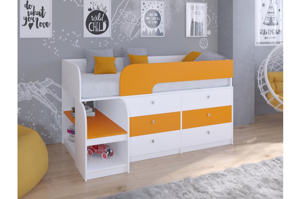 Кровать-чердак Астра 9/3 белый / оранжевый