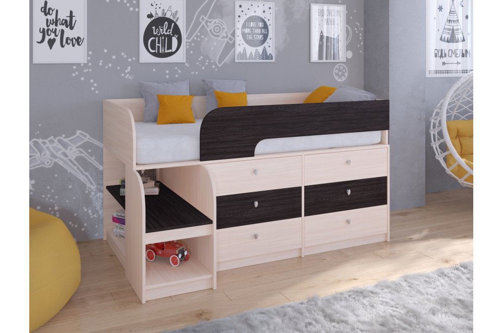 Кровать-чердак Астра 9/3 дуб молочный / венге
