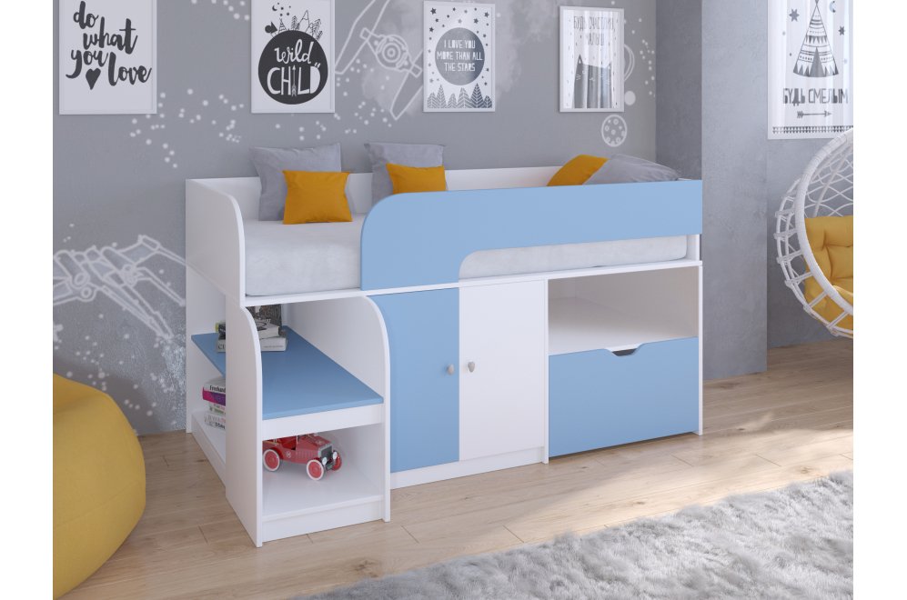 Кровать-чердак Астра 9/4 белый / голубой