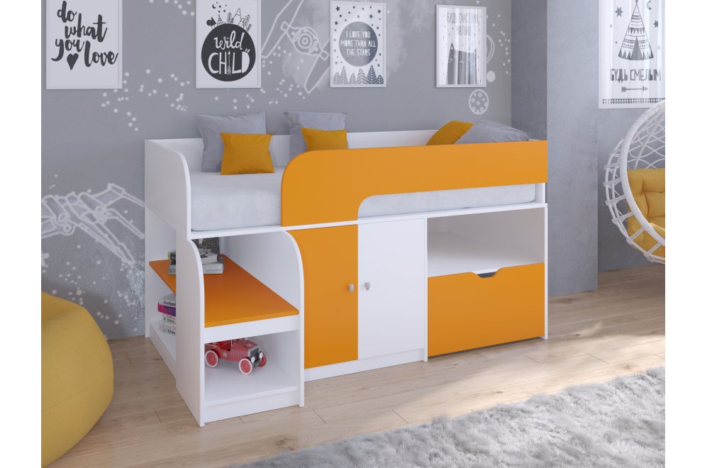 Кровать-чердак Астра 9/4 белый / оранжевый