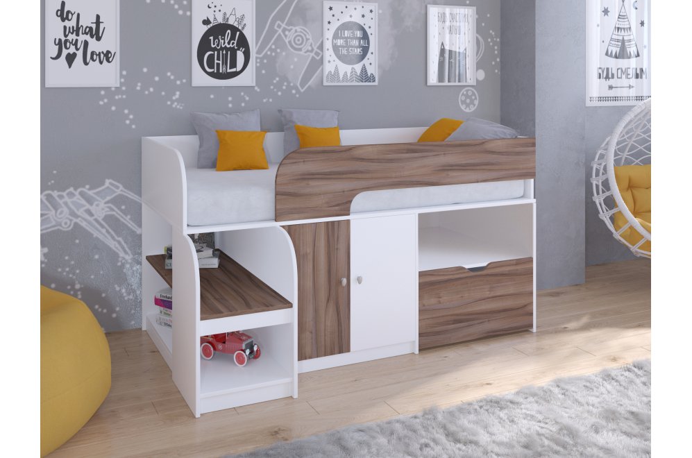 Кровать-чердак Астра 9/4 белый / орех