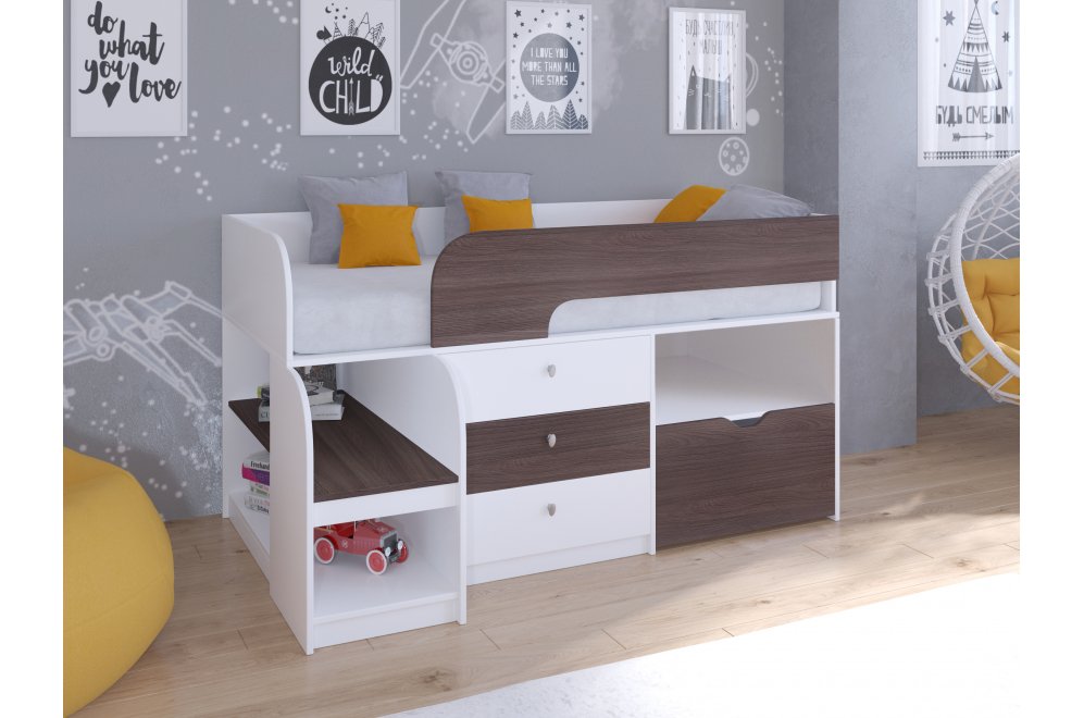 Кровать-чердак Астра 9/5 белый / дуб шамони