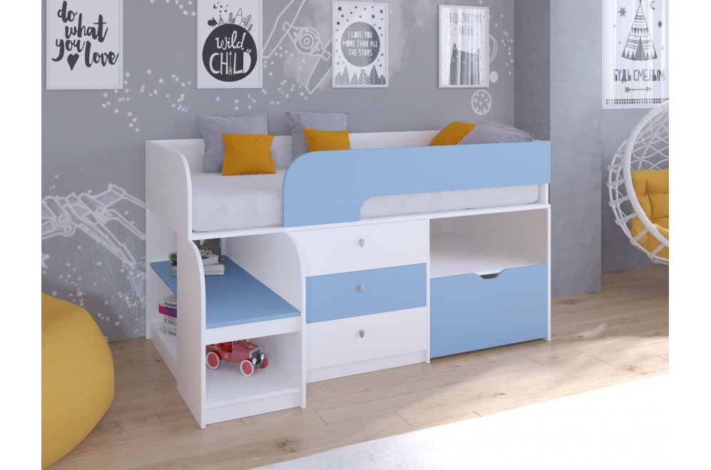 Кровать-чердак Астра 9/5 белый / голубой