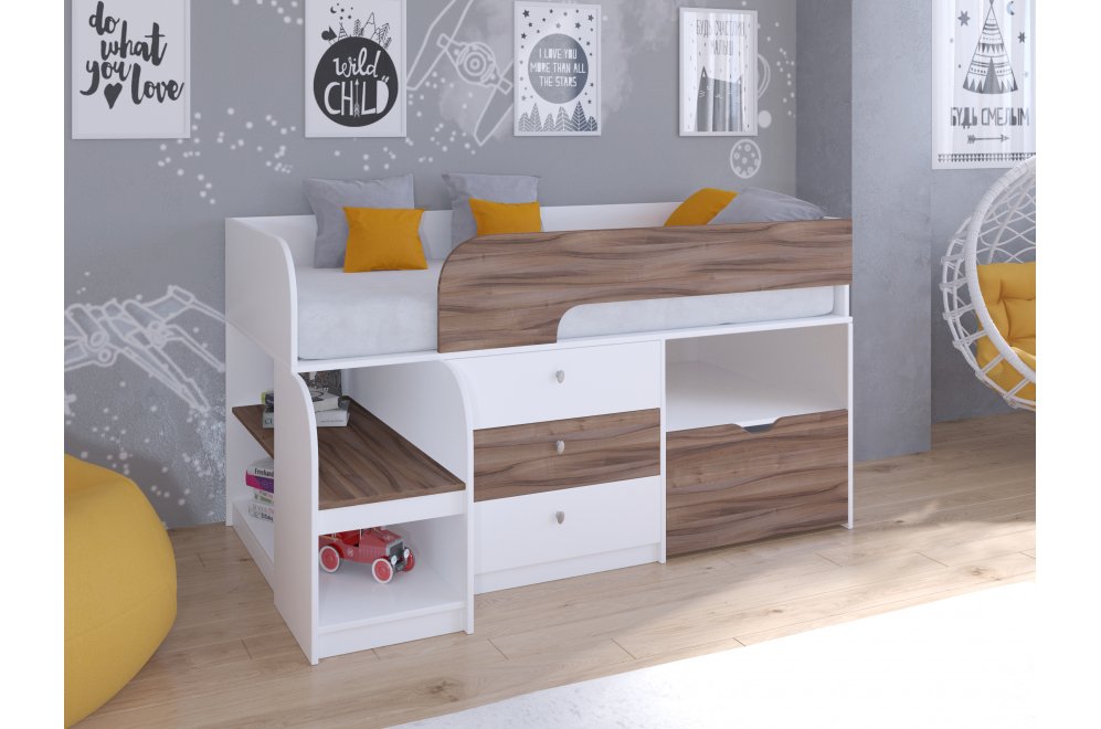 Кровать-чердак Астра 9/5 белый / орех