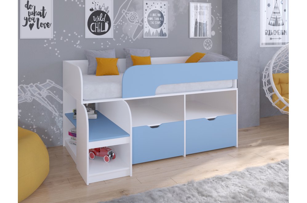 Кровать-чердак Астра 9/6 белый / голубой