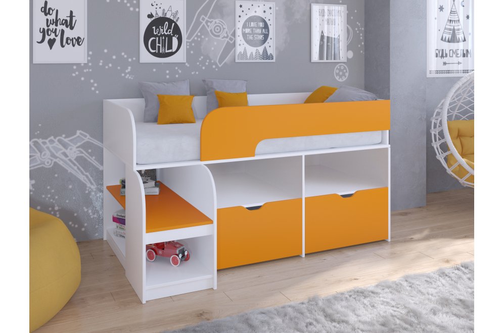 Кровать-чердак Астра 9/6 белый / оранжевый