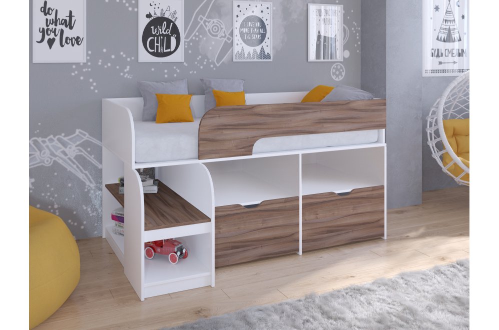 Кровать-чердак Астра 9/6 белый / орех
