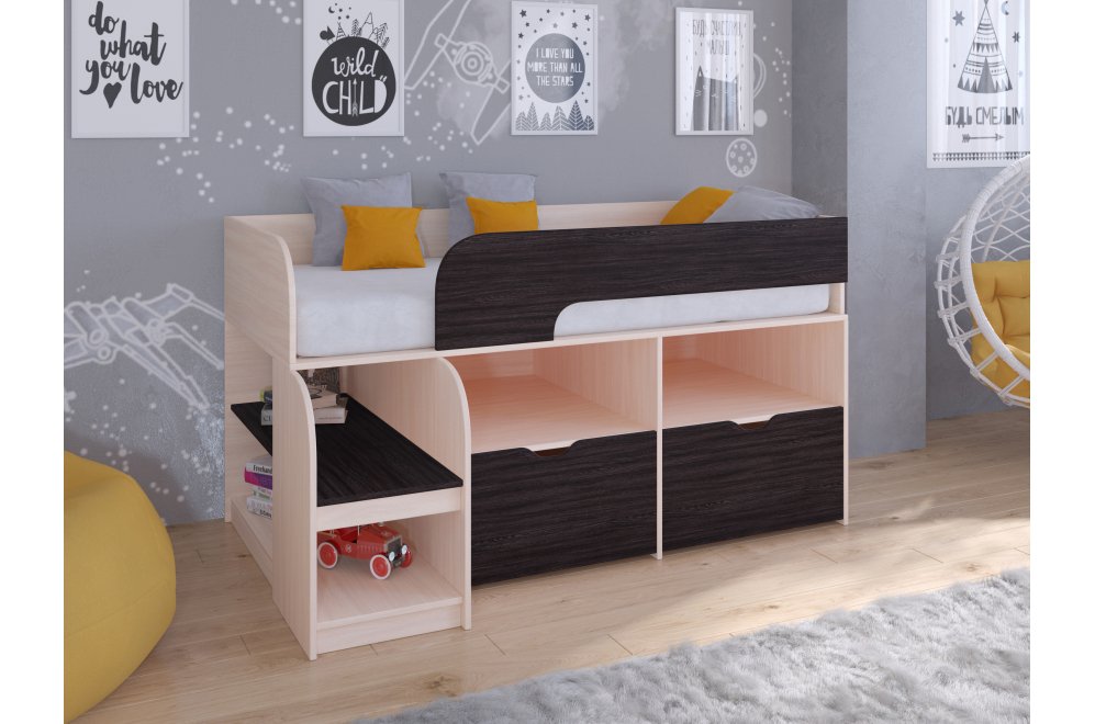 Кровать-чердак Астра 9/6 дуб молочный / венге