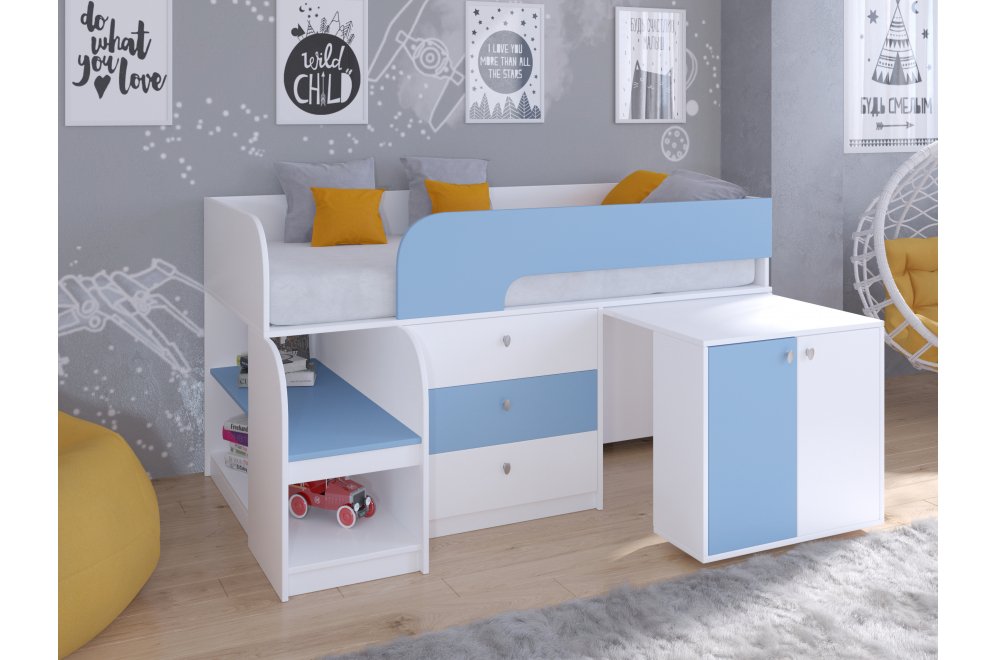 Кровать-чердак Астра 9/7 белый / голубой