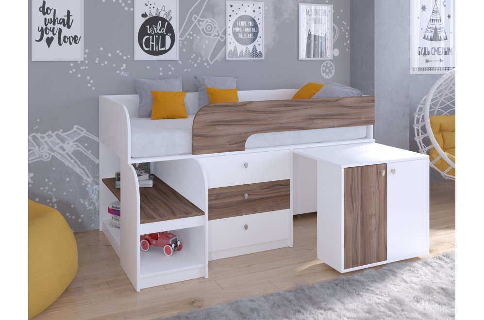 Кровать-чердак Астра 9/7 белый / орех