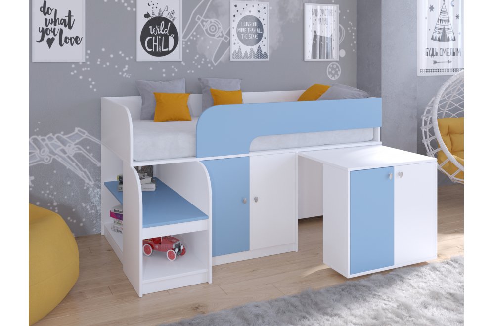 Кровать-чердак Астра 9/8 белый / голубой