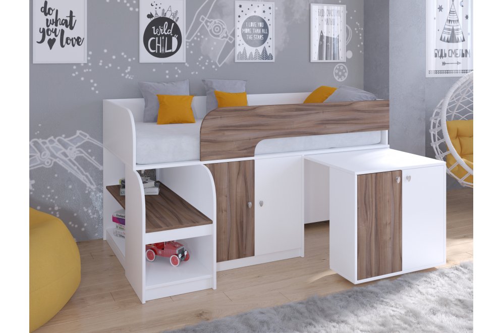 Кровать-чердак Астра 9/8 белый / орех