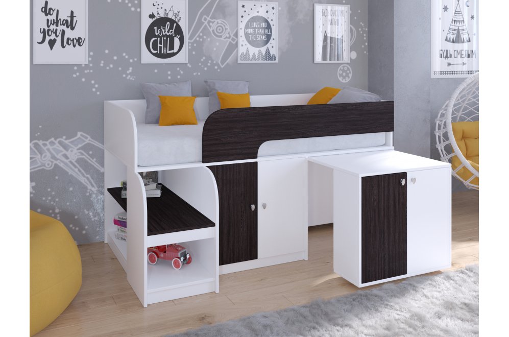 Кровать-чердак Астра 9/8 белый / венге