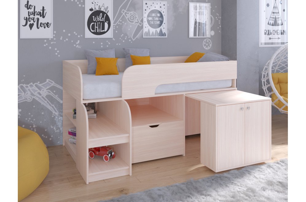 Кровать-чердак Астра 9/9 дуб молочный