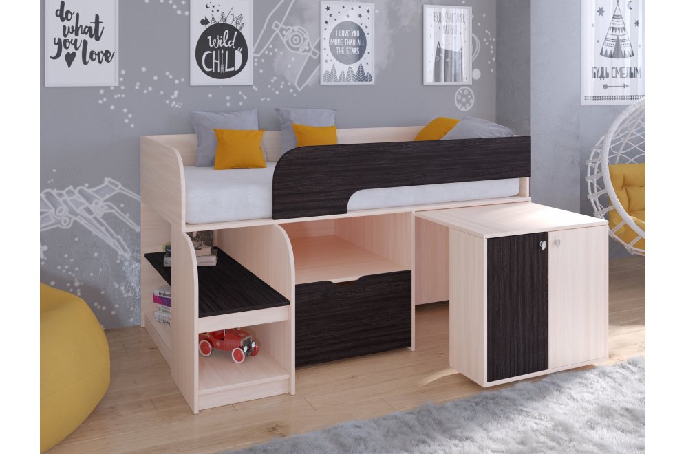 Кровать-чердак Астра 9/9 дуб молочный / венге