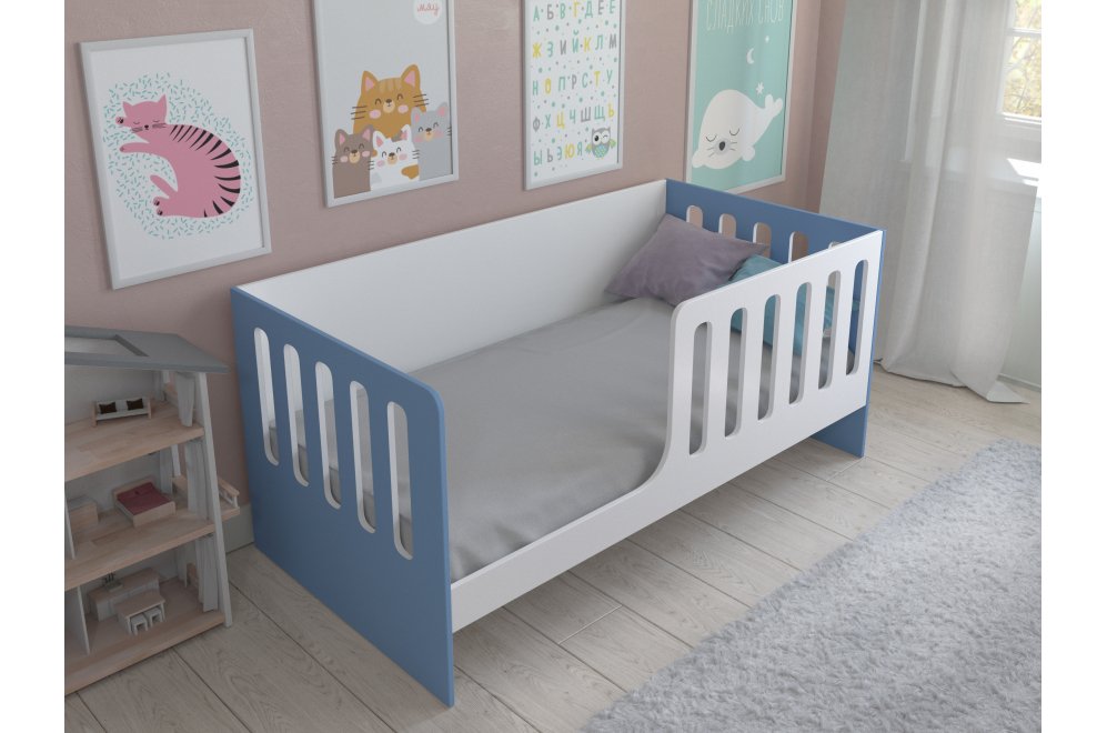 Кровать Астра 12 без ящика белый / голубой