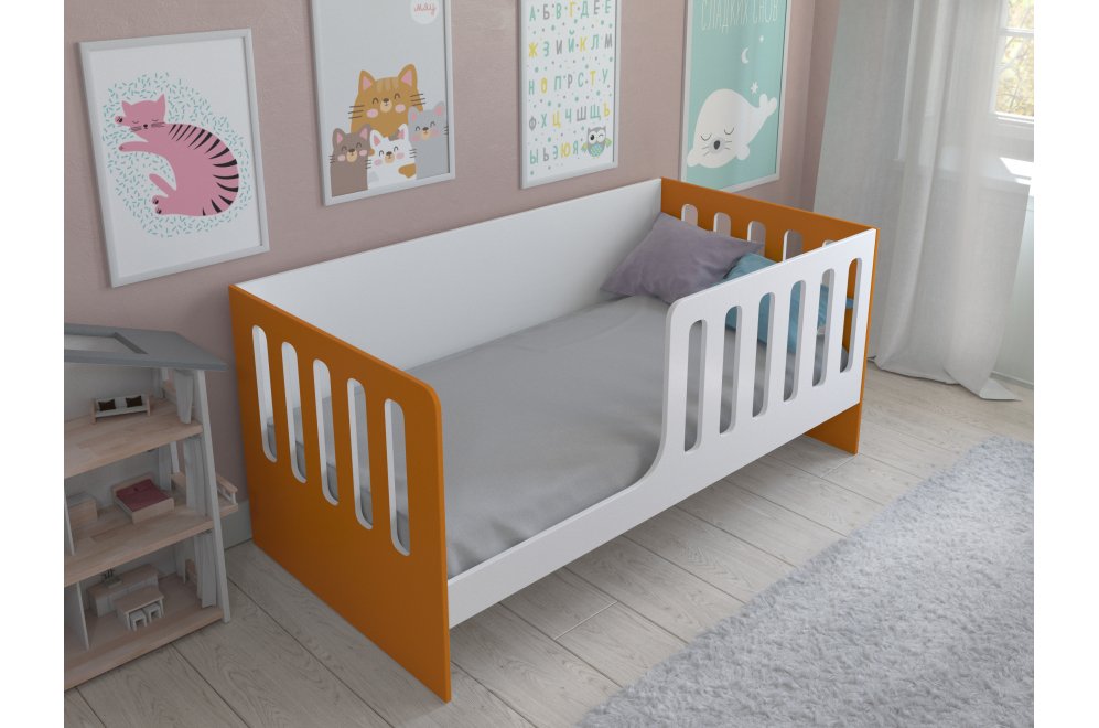Кровать Астра 12 без ящика белый / оранжевый
