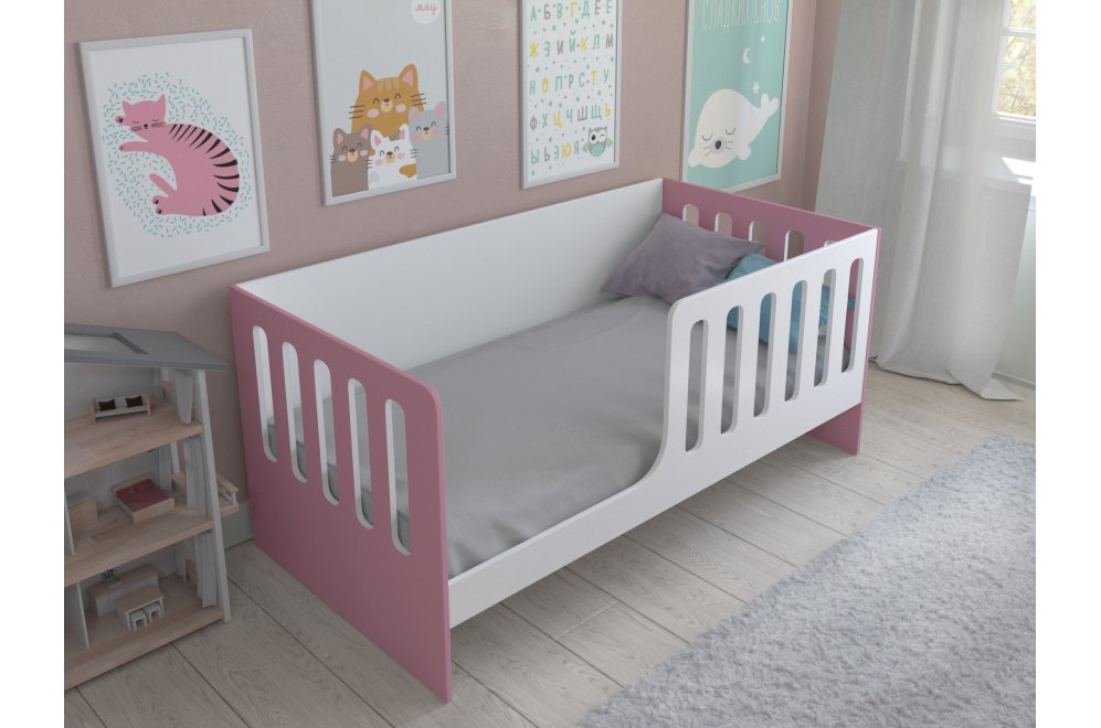 Кровать Астра 12 без ящика белый / розовый