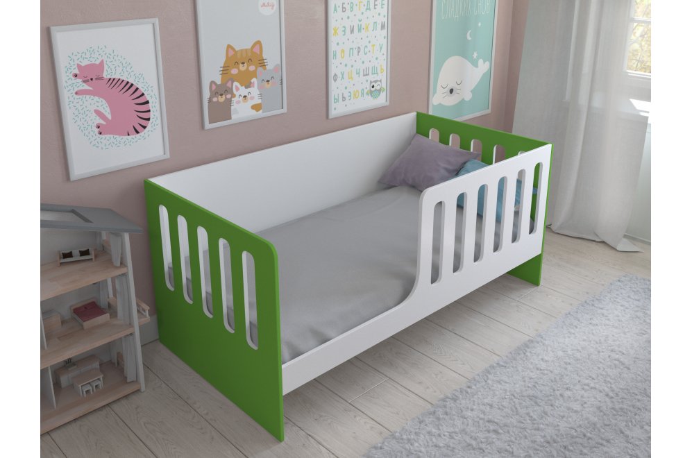 Кровать Астра 12 без ящика белый / салатовый