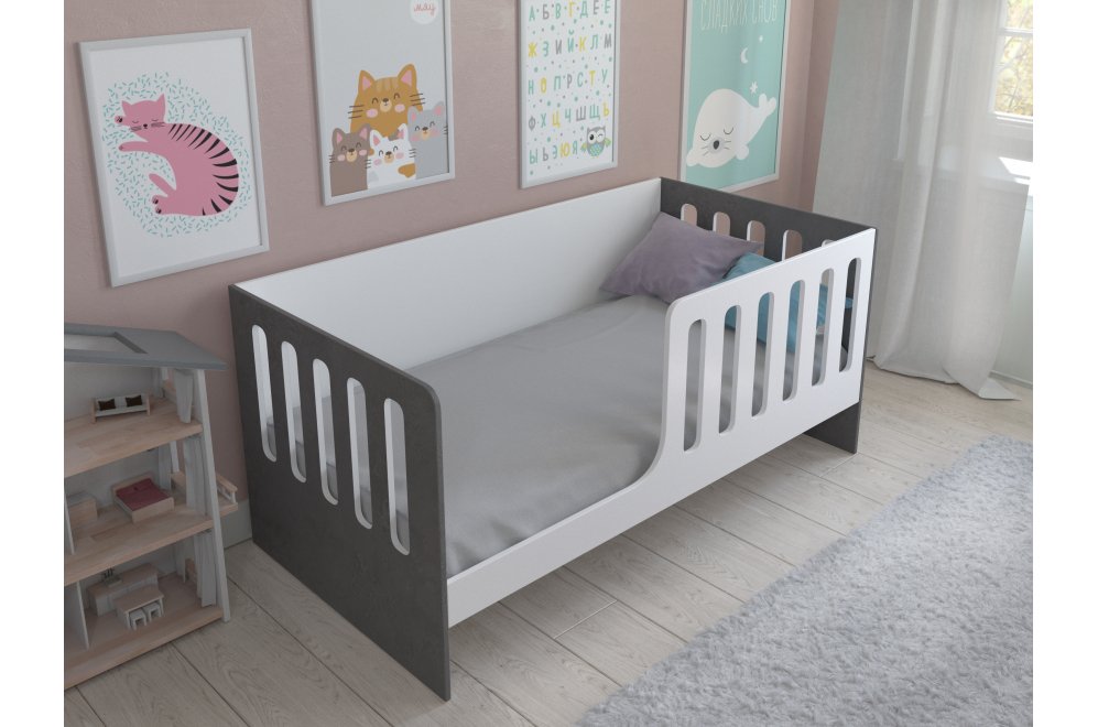 Кровать Астра 12 без ящика белый / железный камень