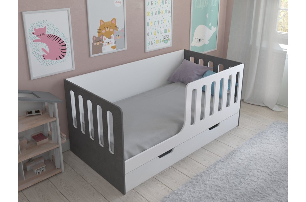 Кровать Астра 12 с ящиком белый / железный камень