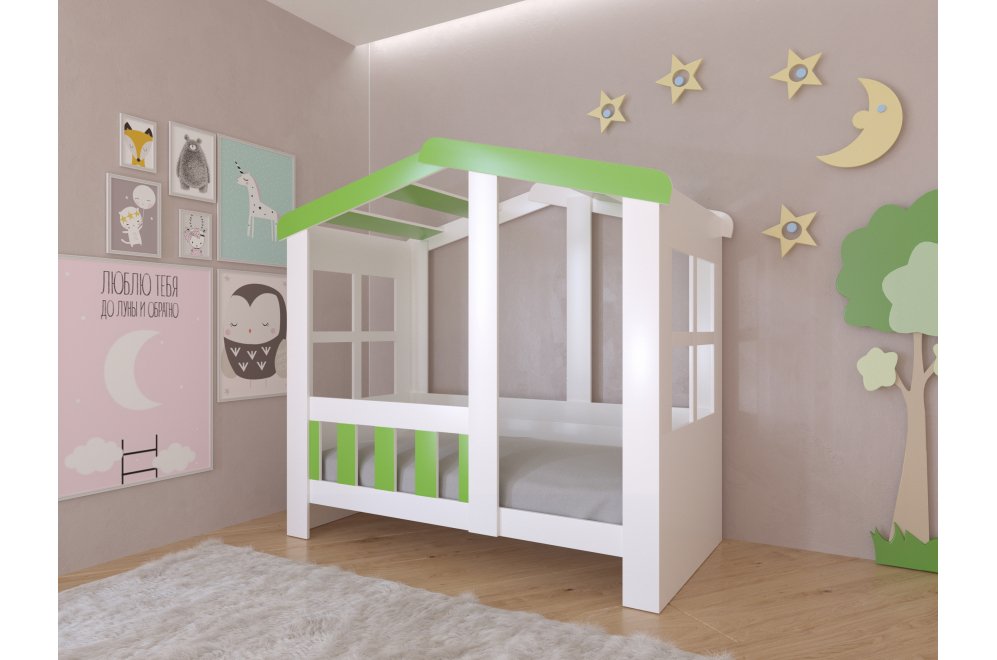 Кровать-домик Астра без ящика белый / салатовый