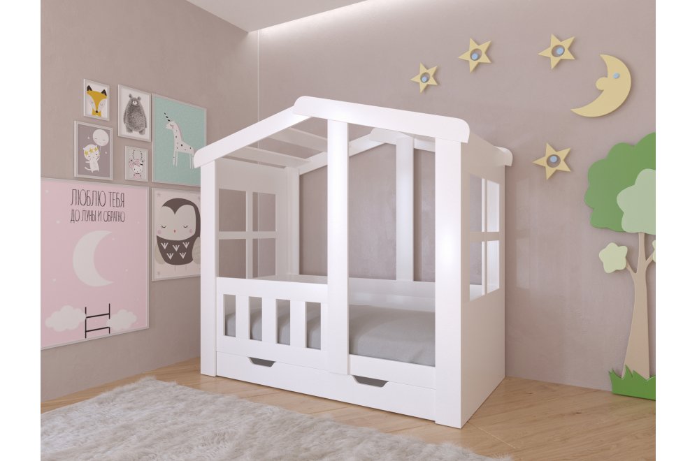 Кровать-домик Астра с ящиком белый