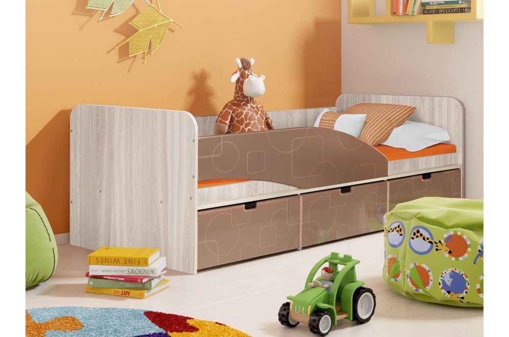 Односпальная кровать Бриз 3 левая квадрат шоколад / ясень светлый