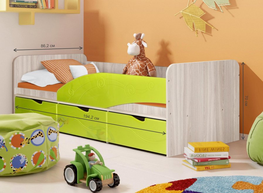 Односпальная кровать Бриз 3 левая волна лайм / ясень светлый