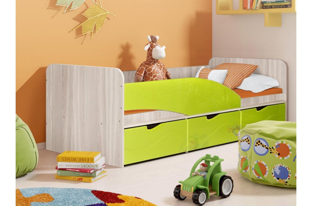 Односпальная кровать Бриз 3 левая волна лайм / ясень светлый